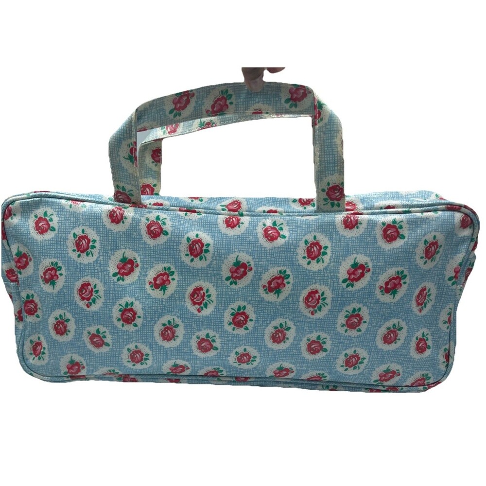 NWT Cath Kidston Vinyl Floral Tote Bag Roses Blue Details NEW 17x7x4